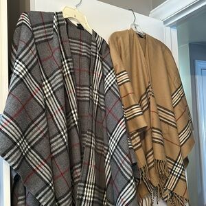 Two ponchos cape wrap shawl gray plaid and tan plaid free sizes
